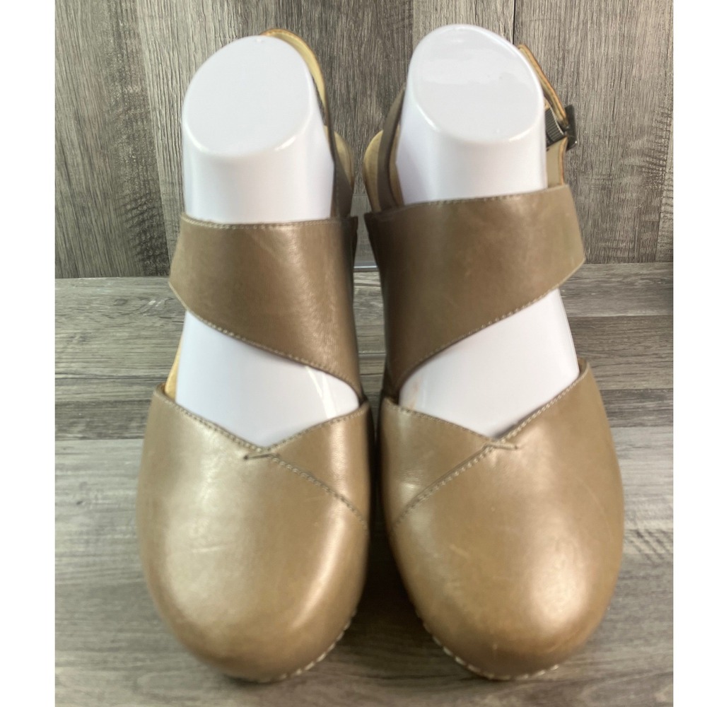 Dansko Tiffani Taupe Metallic Leather Slingback Clog Wedge Sandals 41 - Picture 3 of 8